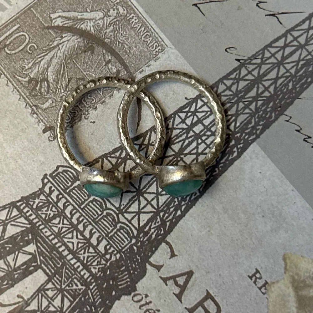 TWO Emily Rose Hammered silver AMAZONITE rings